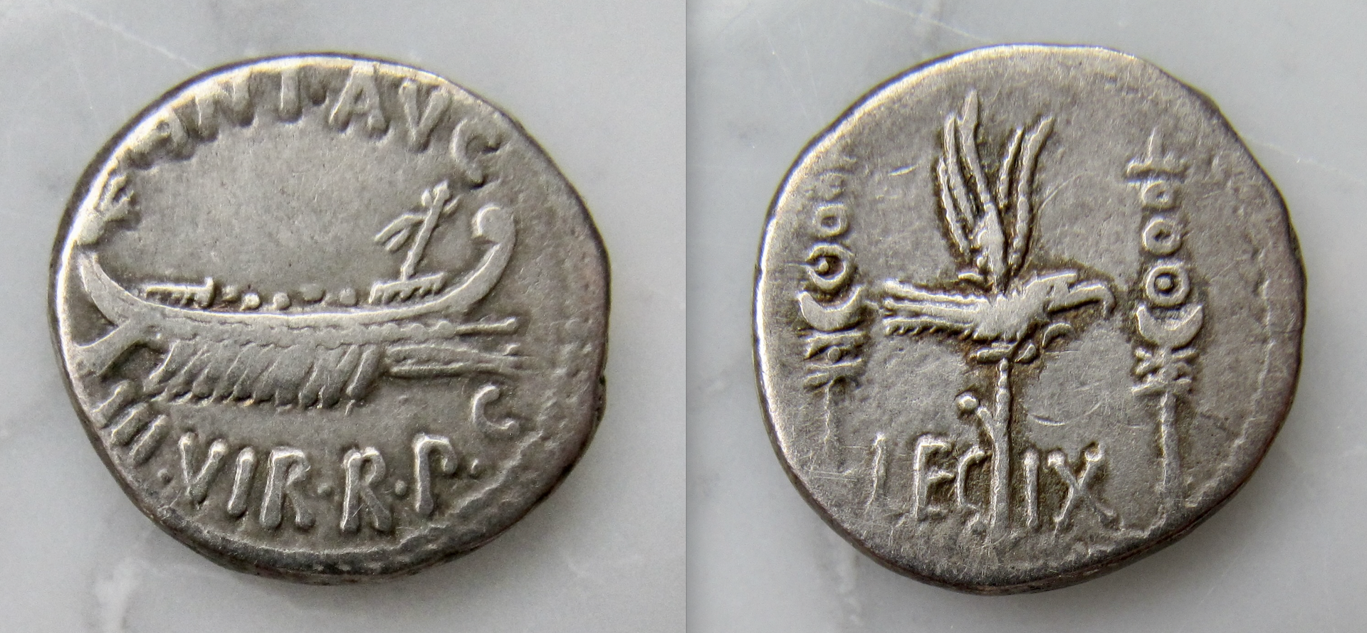 Mark Anthony Marcus Antonius Legionary denarius LEG IX- OBV:REV - VGP - 2023.png