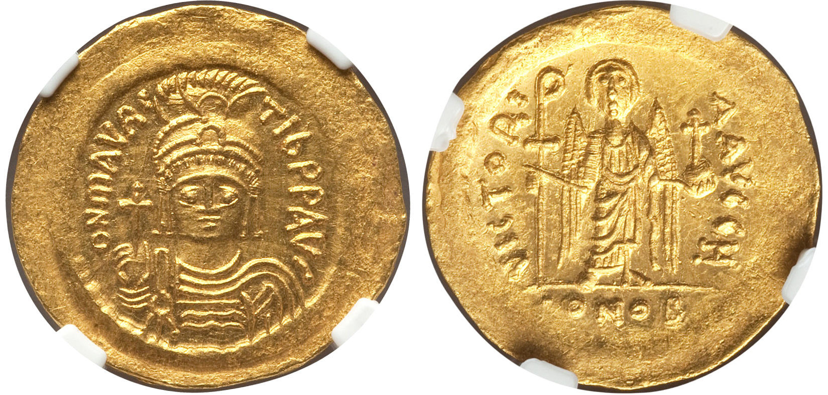 Mau. Tib. AV Solidus, 8th Officina.jpg