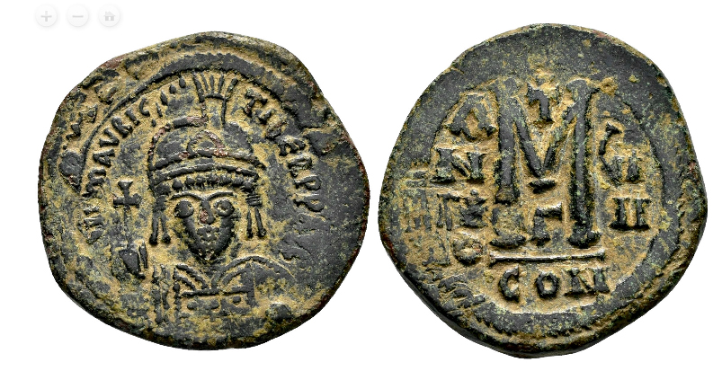 Maurice Tiberius follis Constantinople year 8 A.D. 590-591 11,8 g - 30 mm 7-22-24.jpg