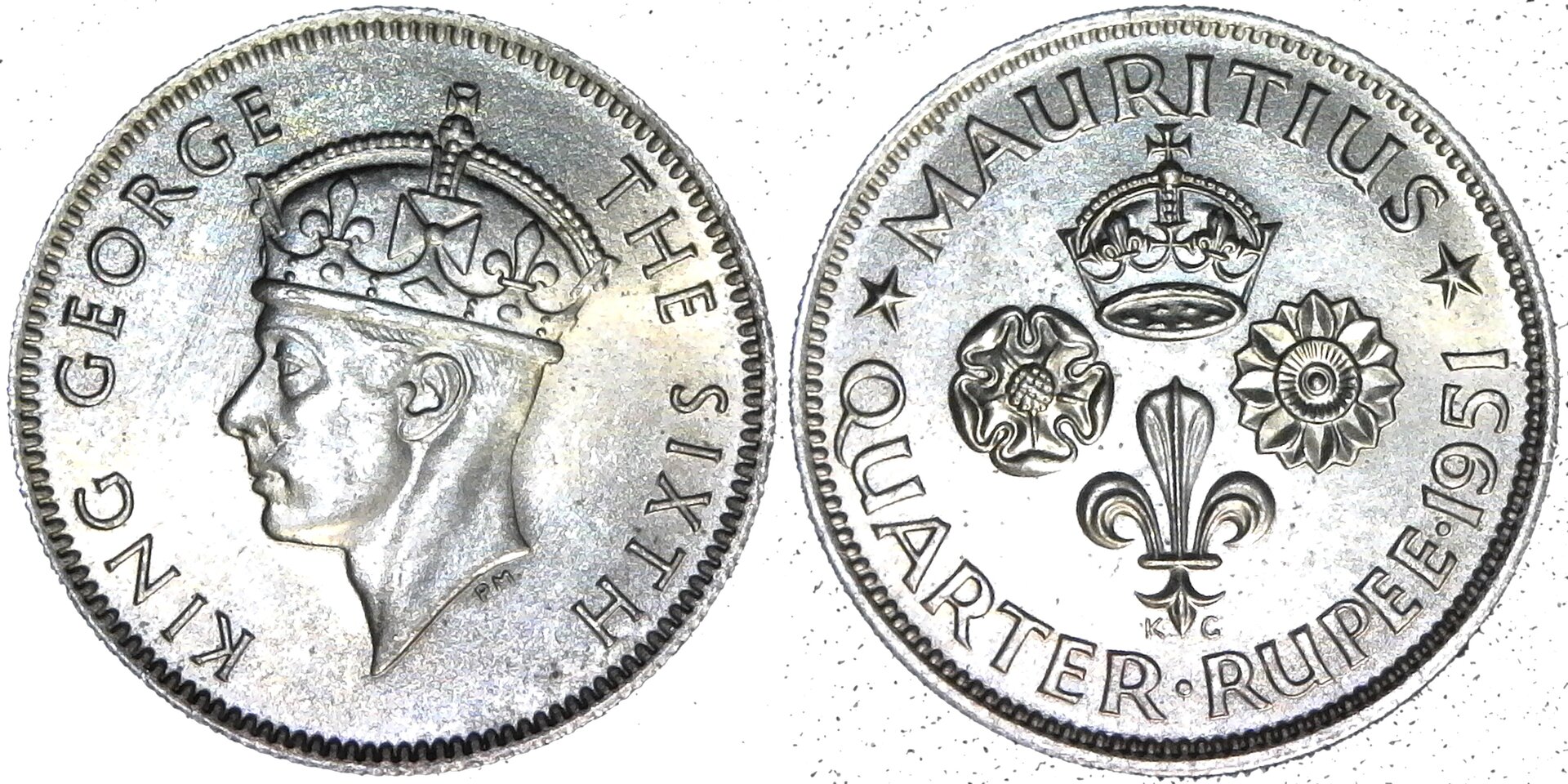 Mauritius Quarter Rupee 1951 obverse-side-cutout.jpg