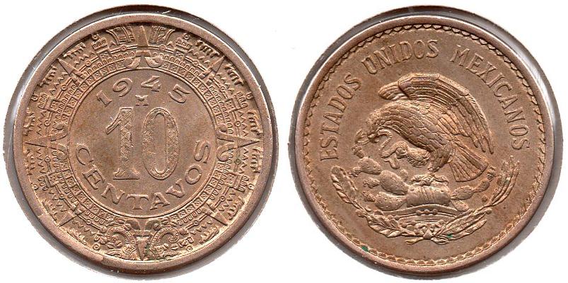 Mexico - 10 Centavos - 1945 Mo - KM #432 - CN, 5.5g, 23.5mm.JPG