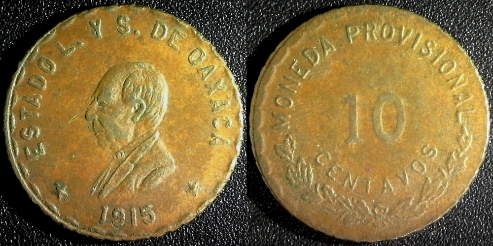 Mexico 10 Centavos Revolutionary Oaxaca 1915 KM 727.1 obv-side.jpg