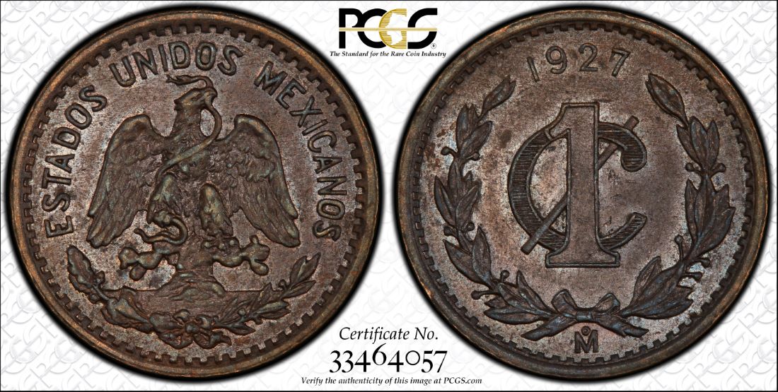 Mexico - 1927 1 Centavo PCGS AU58BN.jpg