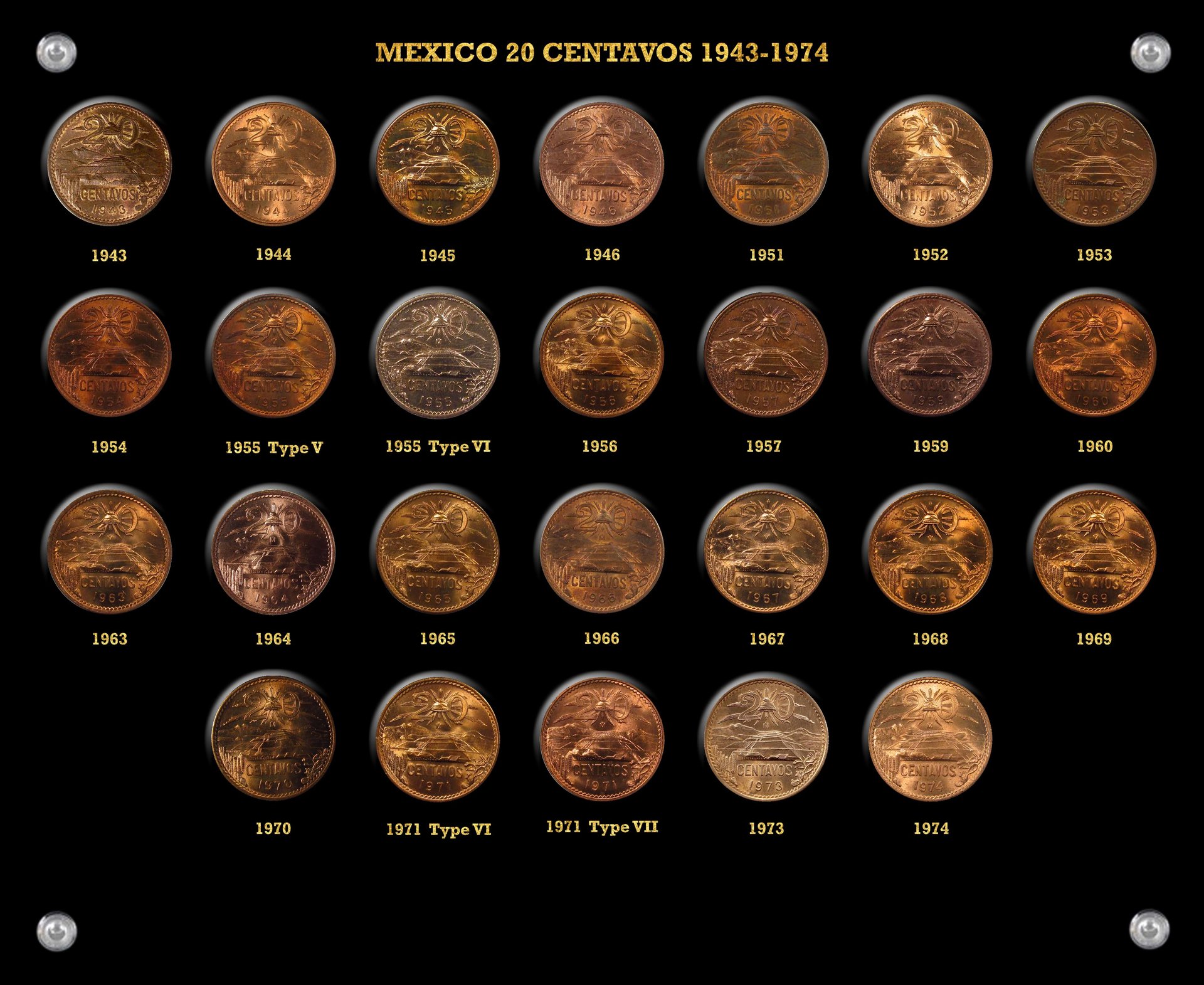 mexico 20 centavos plaque solid black and gold with screws.jpg