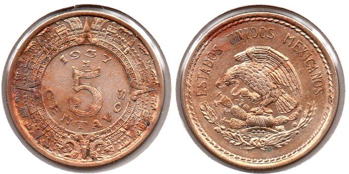 Mexico - 5 Centavos - 1937 M - KM #423 - CN, 4.0g, 20.5mm.JPG