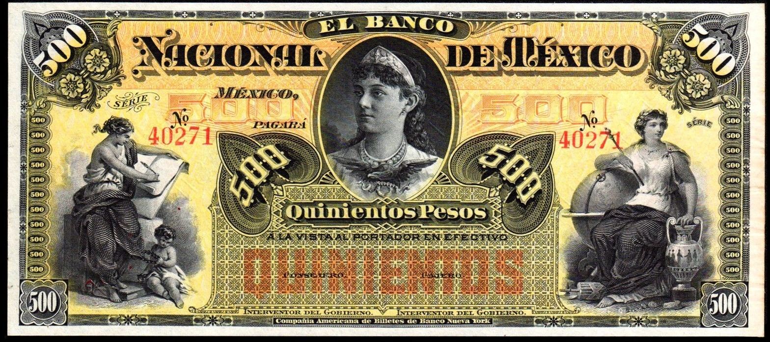 Mexico 500 Pesos note Banco Nacional De Mexico_woman_face.JPG
