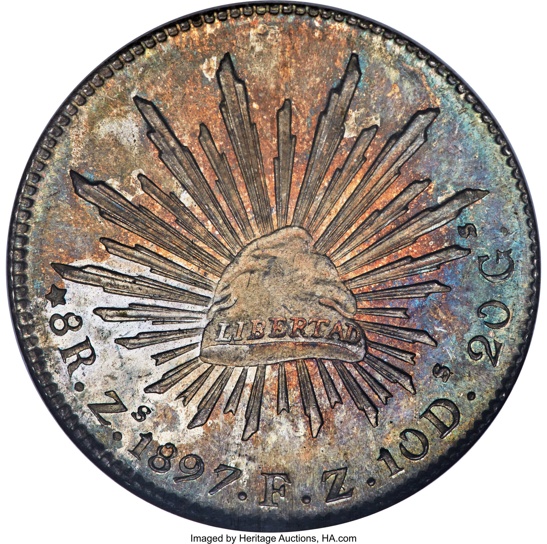 Mexico - Republic 8 Reales 1897 Zs-FZ MS66 NGC, Zacatecas mint, KM377.13, DP-Zs83_lf_01.jpg