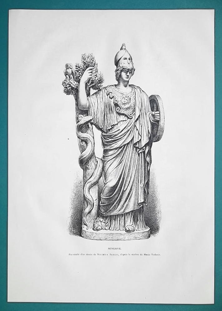 MINERVA Goddess Statue at Torlonia Museum in Rome - 1876 Antique Print.jpg