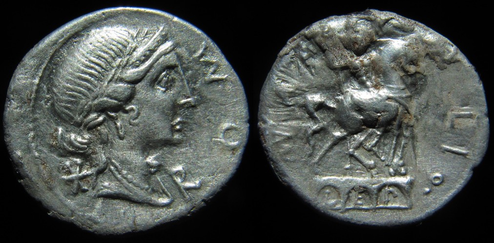 Mn. Aemilius Lepidus 114-13 BC Denarius Crawford 2911; Aemilia 7; Syd. 554.jpg