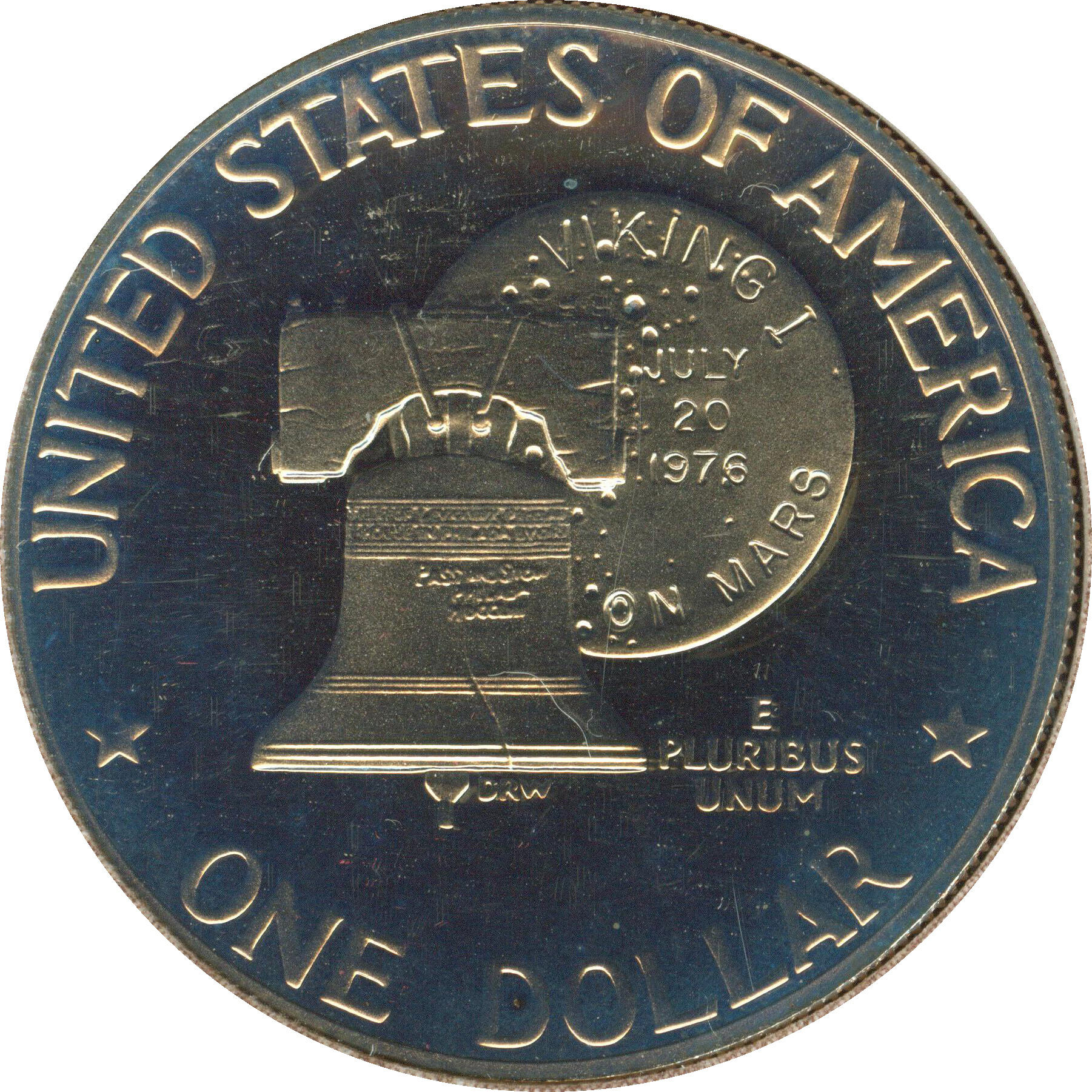 MW1 Viking I on Mars (July 20th 1976) on 1976-S CnClad Eisenhower Proof Coin Obv.jpg