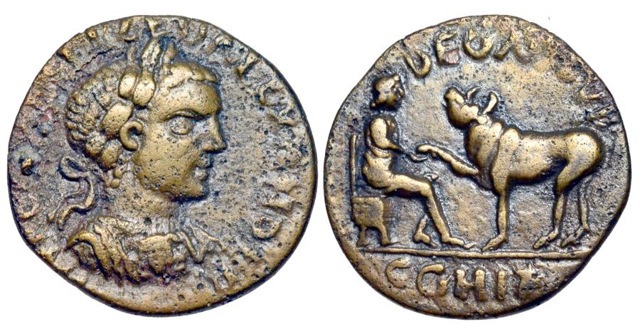 Mysia Parion Severus Alexander Asklepios & Cow or Bull raising paw.jpg