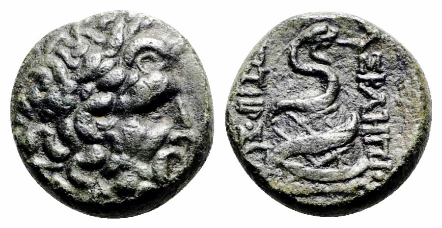 Mysia Pergamon 133-127 BCE Asklepios - Serpent on Ompalos 19 mm. 9.91 g - jpg version.jpg