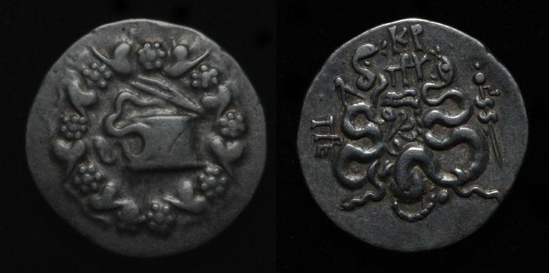 Mysia Pergamon Tetradrachm 12.4g 26mm Cista mystica with serpents - snakes KP 85-76 BCE.JPG