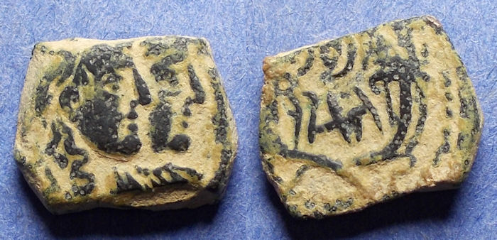 Nabataean Bronze Shekel of Rabbel II and his wife Hagru (minted sometime between 102 and 106).jpg