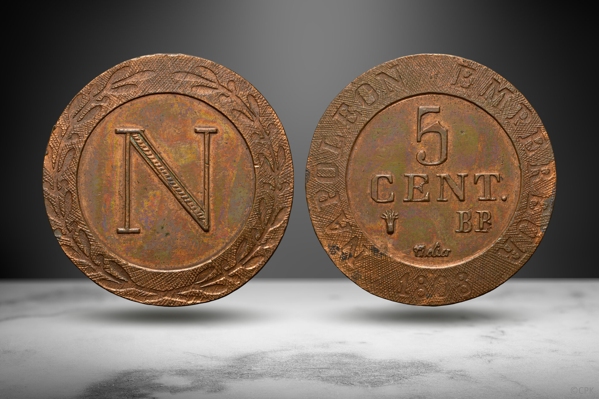 Napoleon 1808 CU 5 centimes ex Farouk.jpg