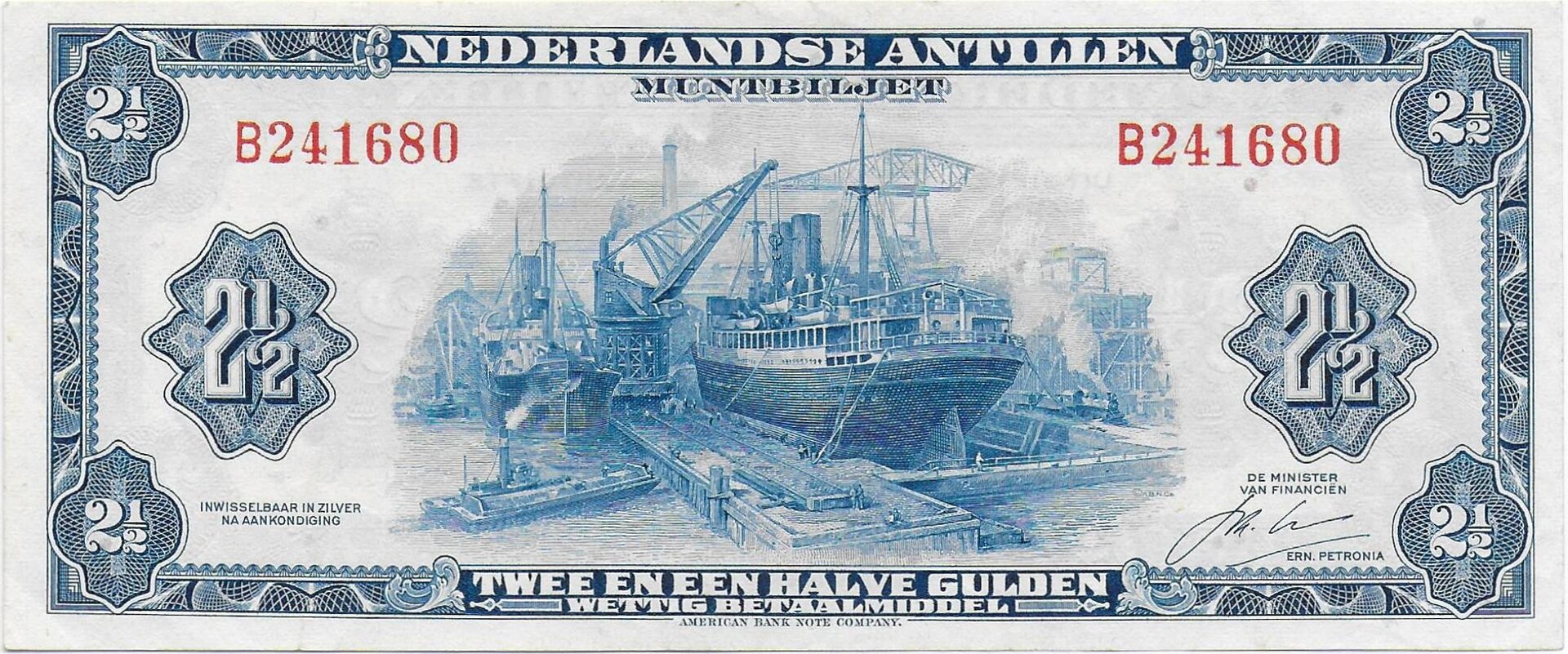 Netherlands Antilles Two and a Half Gulden 1964 P-41b  front.jpg