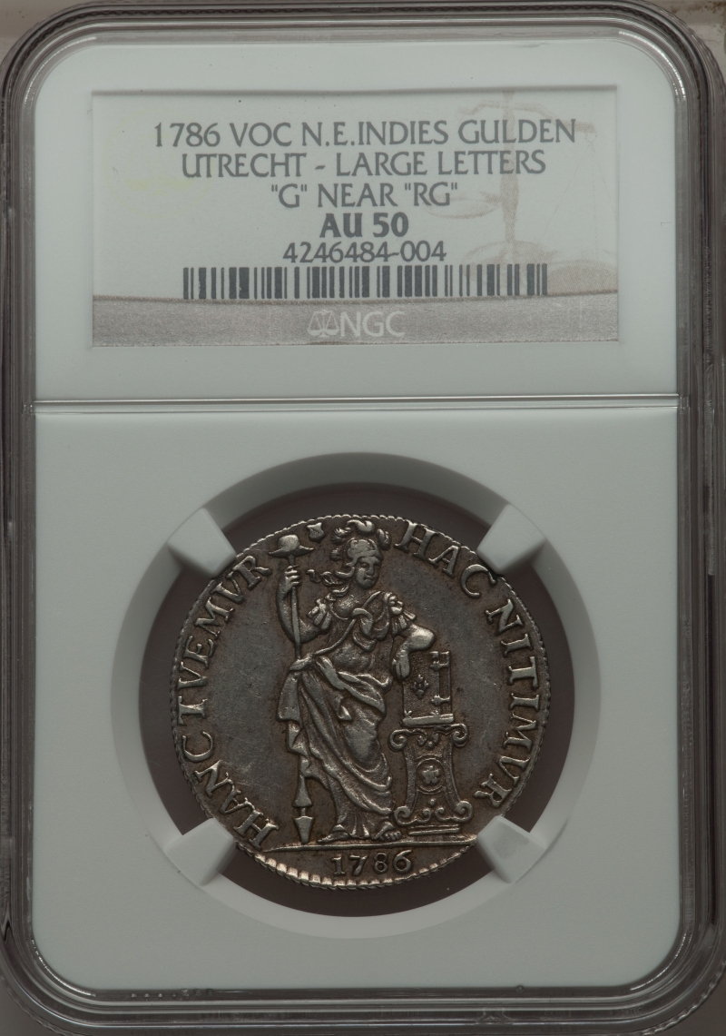 Netherlands East Indies. Dutch Colony. Utrecht Gulden 1786-VOC AU50 NGC_lf.jpg