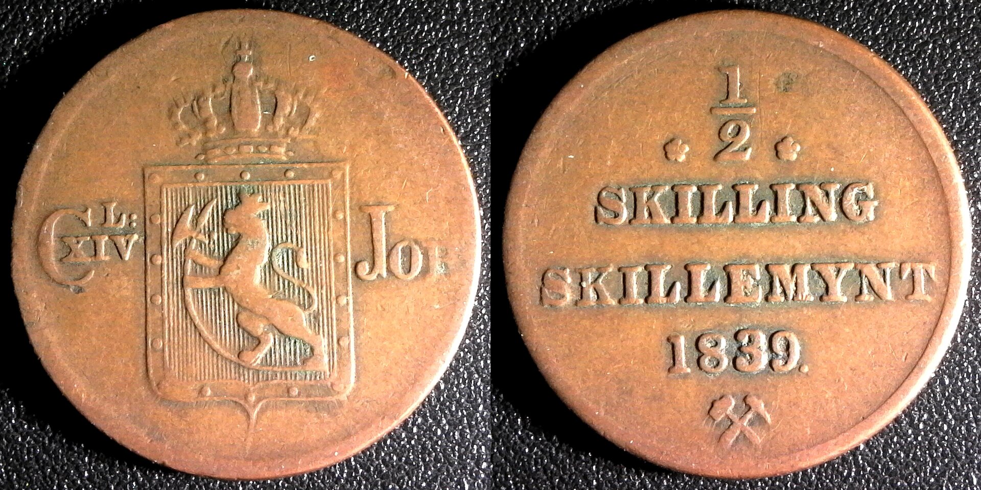 Norway 1839 Half Skilling Coin obv-side.jpg