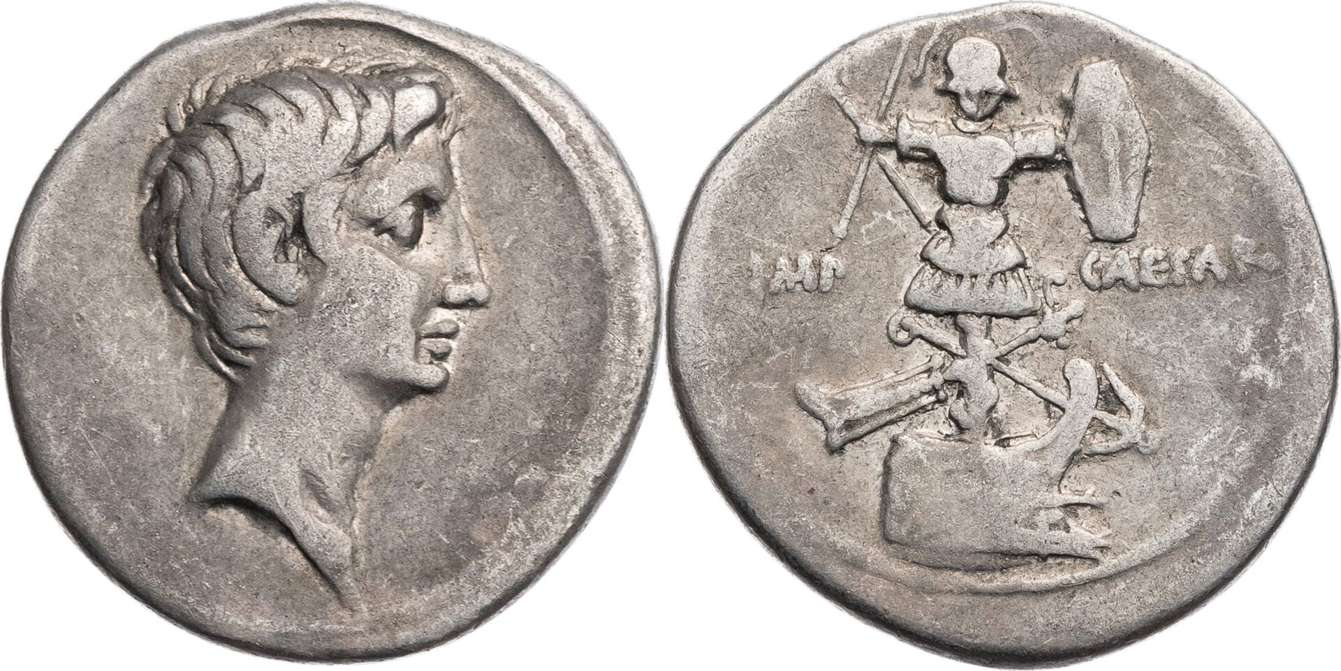 Octavian RIC 265a Trophy on Prow reverse Kolner Munzkabinett.jpg