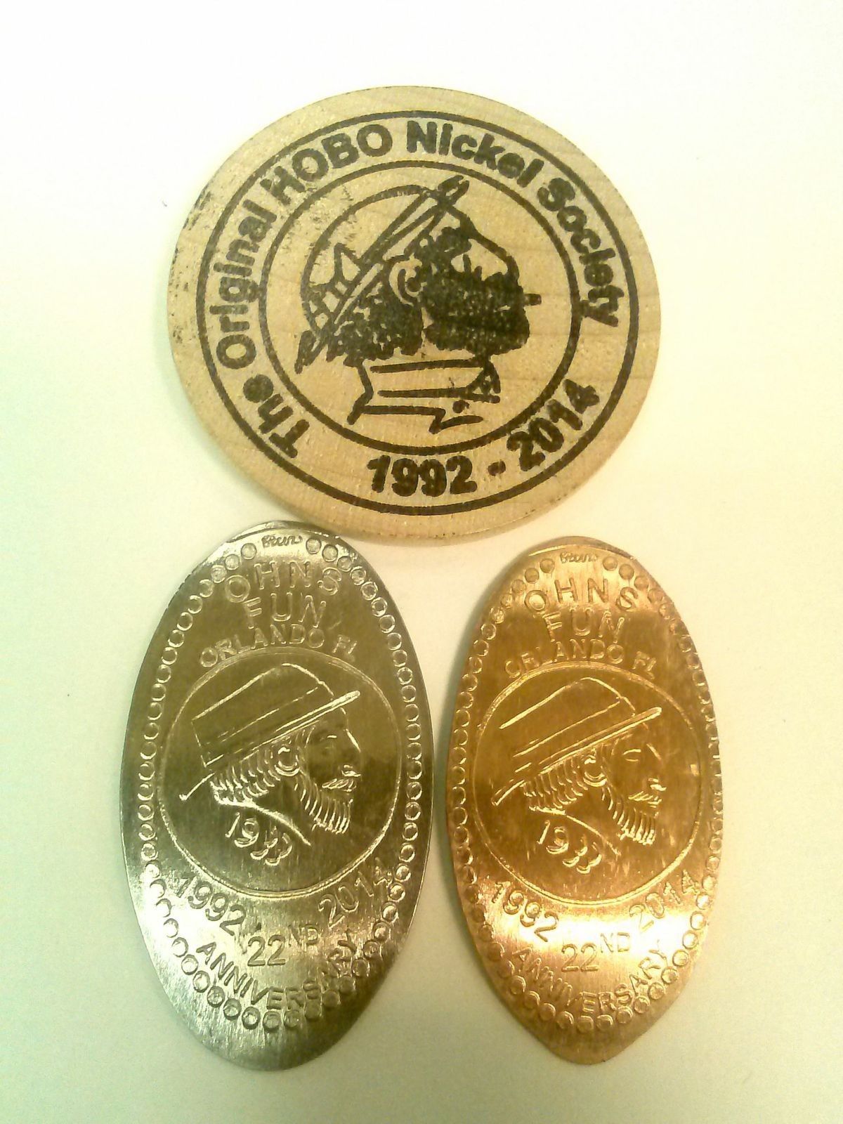 OHNS FUN SHOW ORLANDO FL 2014 HOBO Elongated Copper Penny & Buffalo Nickel!.jpg