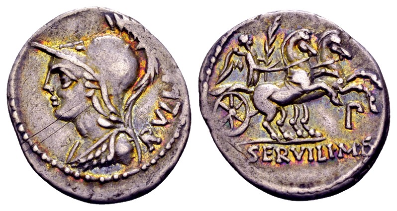 P. Servilius Rufus - 100 BC - 21mm, 3.86g Craw 328-1 rx Victory in biga, VF toned iridescence.jpg