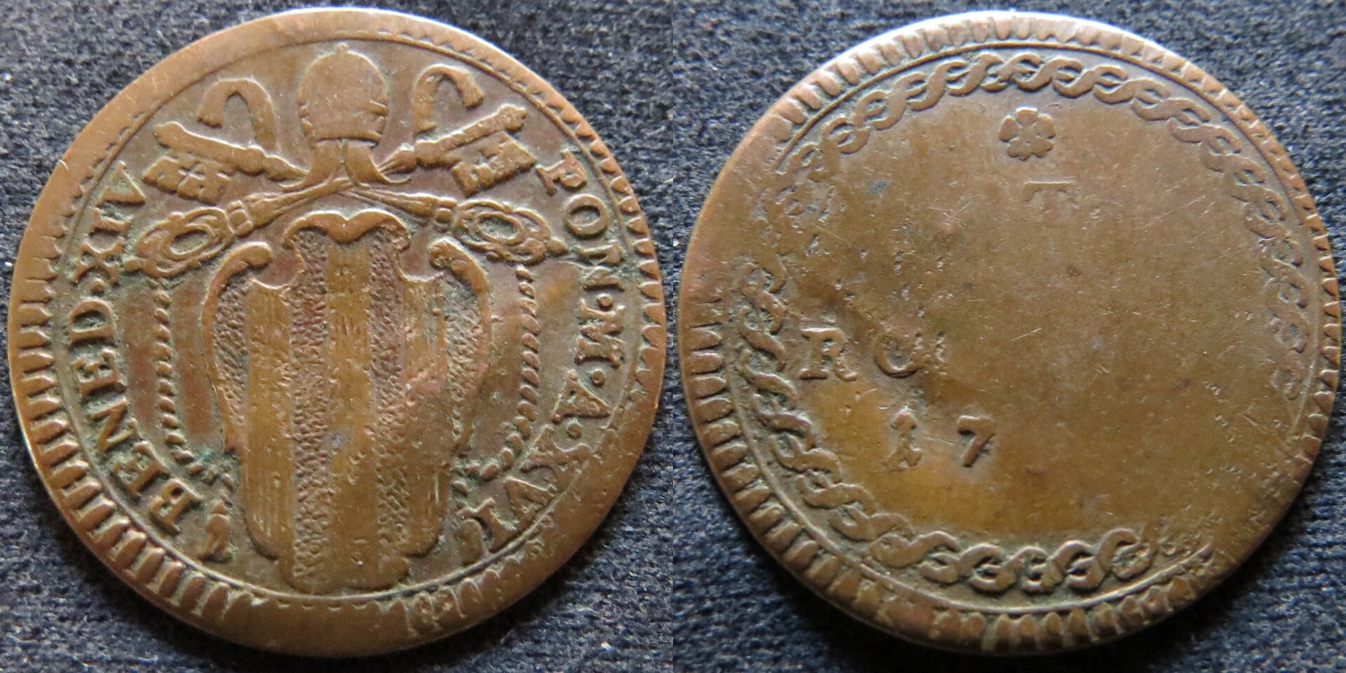 Papal States 1 Quattrino Benedict XVI year XVI 1755 or 1766.jpg