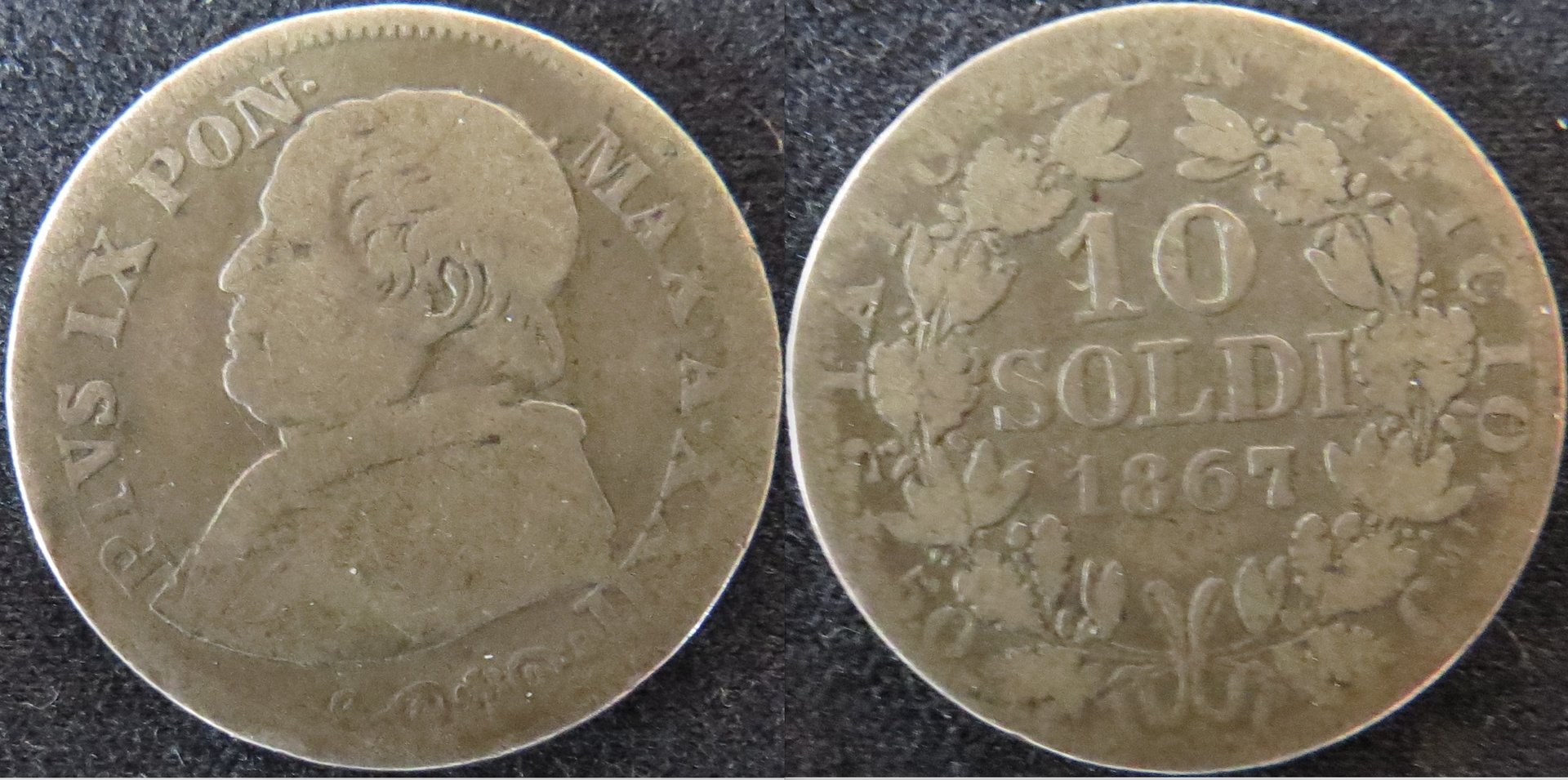 Papal States 10 Soldi 1867 Pius IX Year XII.jpeg