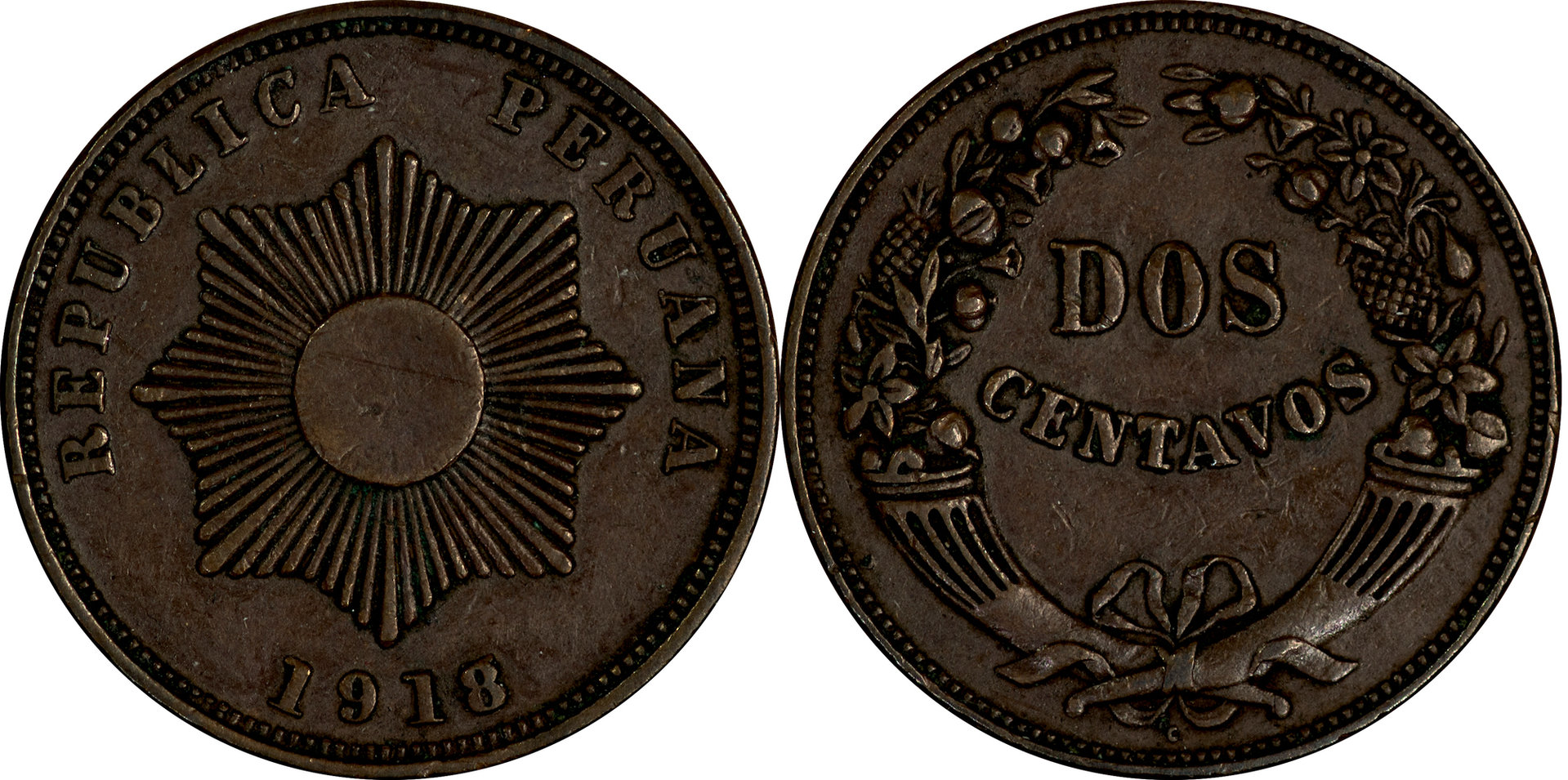 Peru - 1918 over 7 2 Centavos.jpg
