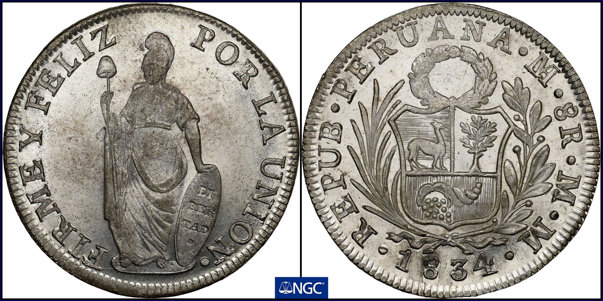 PERU - 8 Reales, 1834-LIMA MM. Lima Mint. NGC MS-66.jpeg