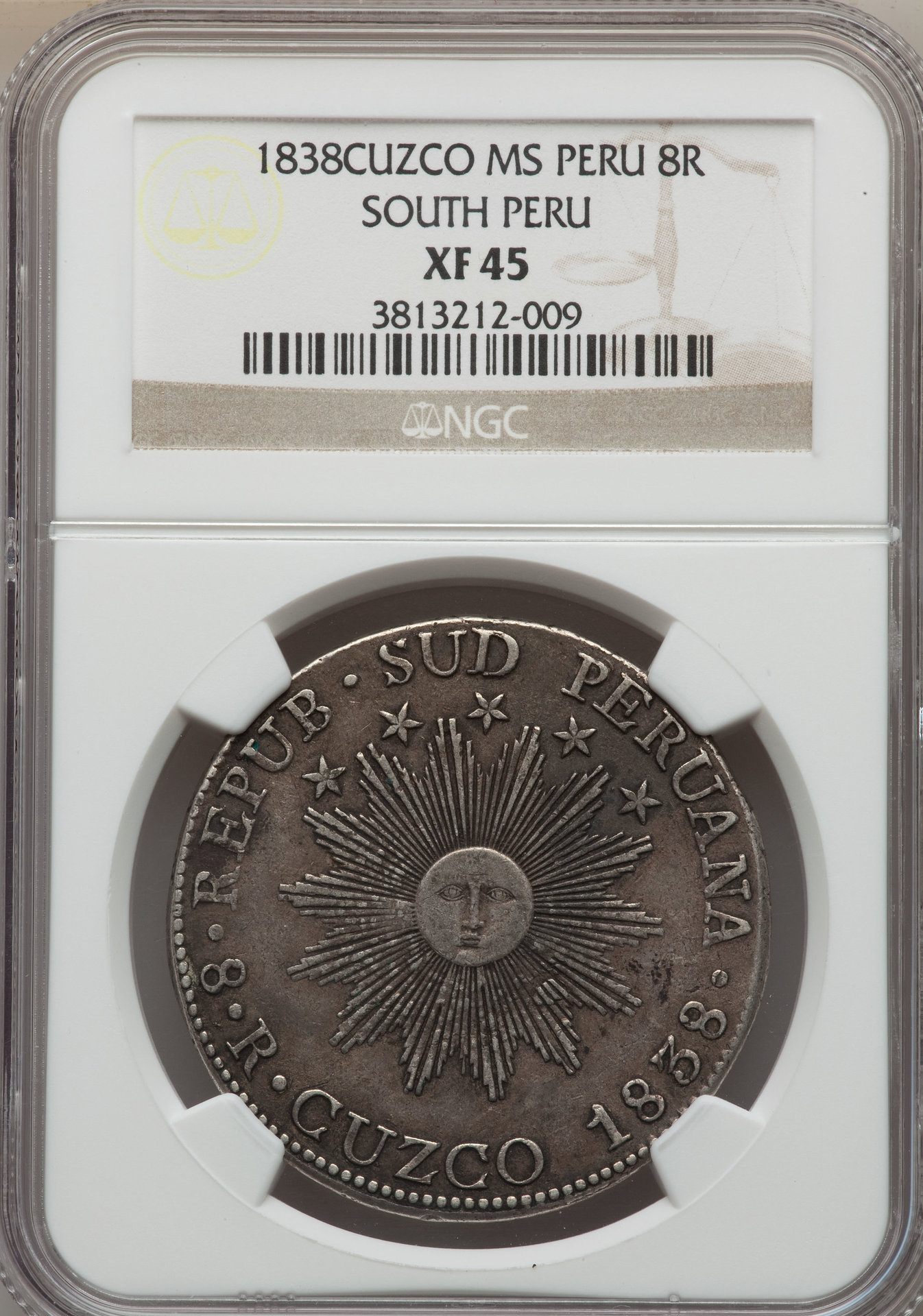 Peru - South Peru. Republic 8 Reales 1838-MS XF45 - front.jpg