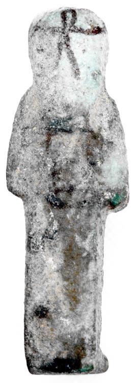 PHARAOHNIC EGYPT, SHABTI, BACK VIEW Egyptian Faience Ushabti, 1075-712 BC, 25 x 95 mm.jpg