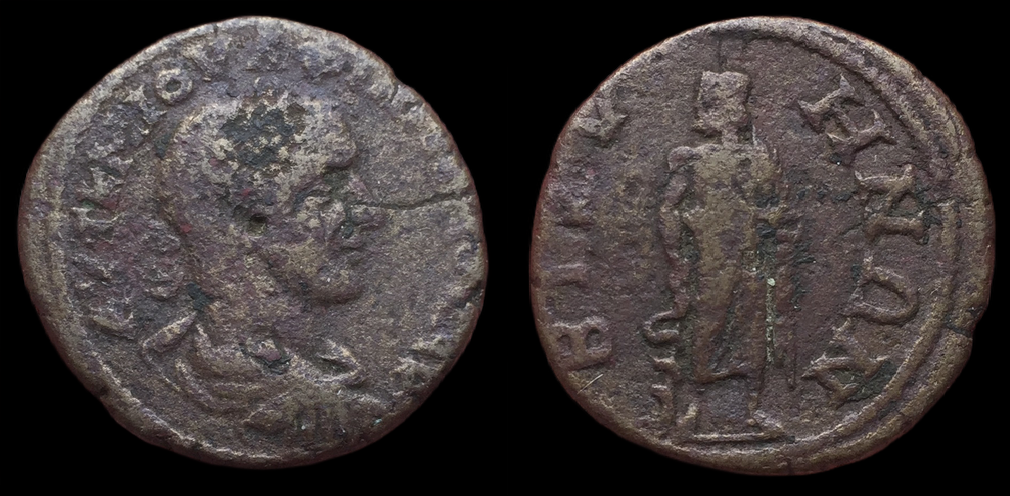 Philip I, AE28, Bizya Thrace, Asclepius.png