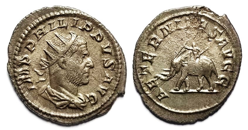 Philip I AETERNITAS AVGG elephant antoninianus.jpg