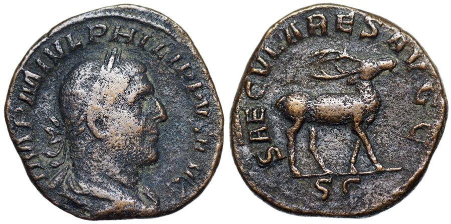 Philip I sestertius SAECVLARES AVGG Stag reverse jpg version.jpg