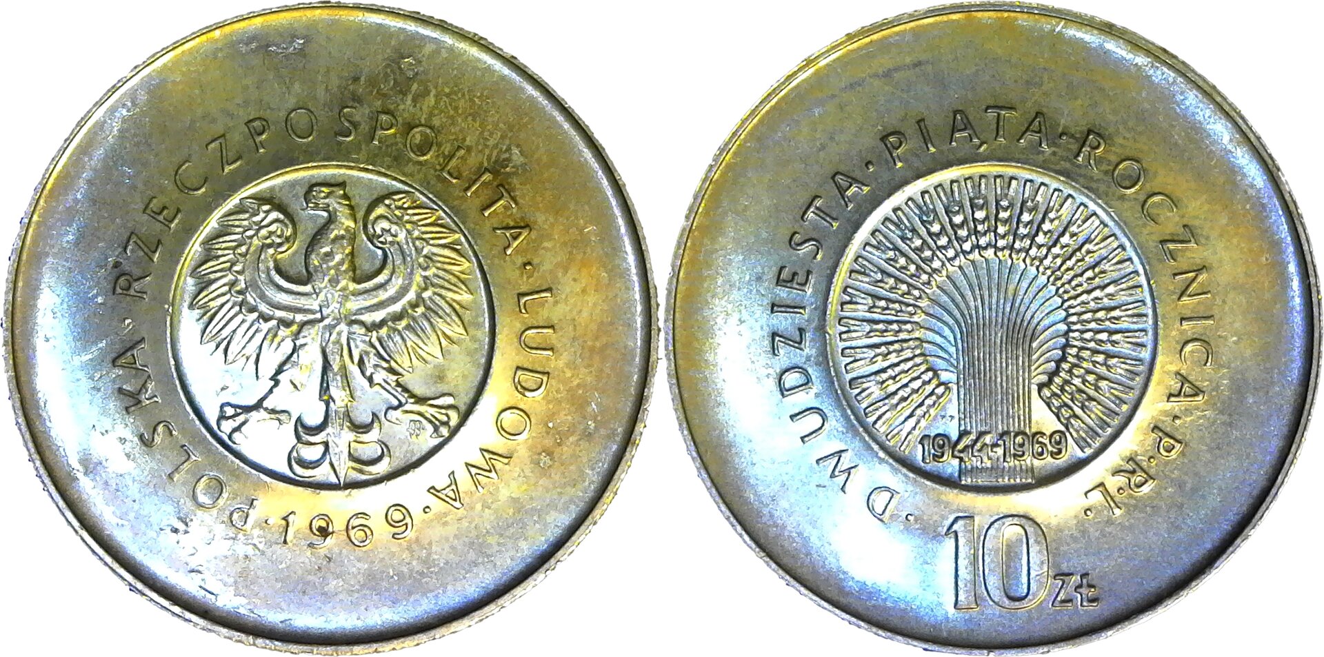 Poland 10 Zlotych 25th Anniversary - Peoples Republic 1969 obv-cutout-side.jpg