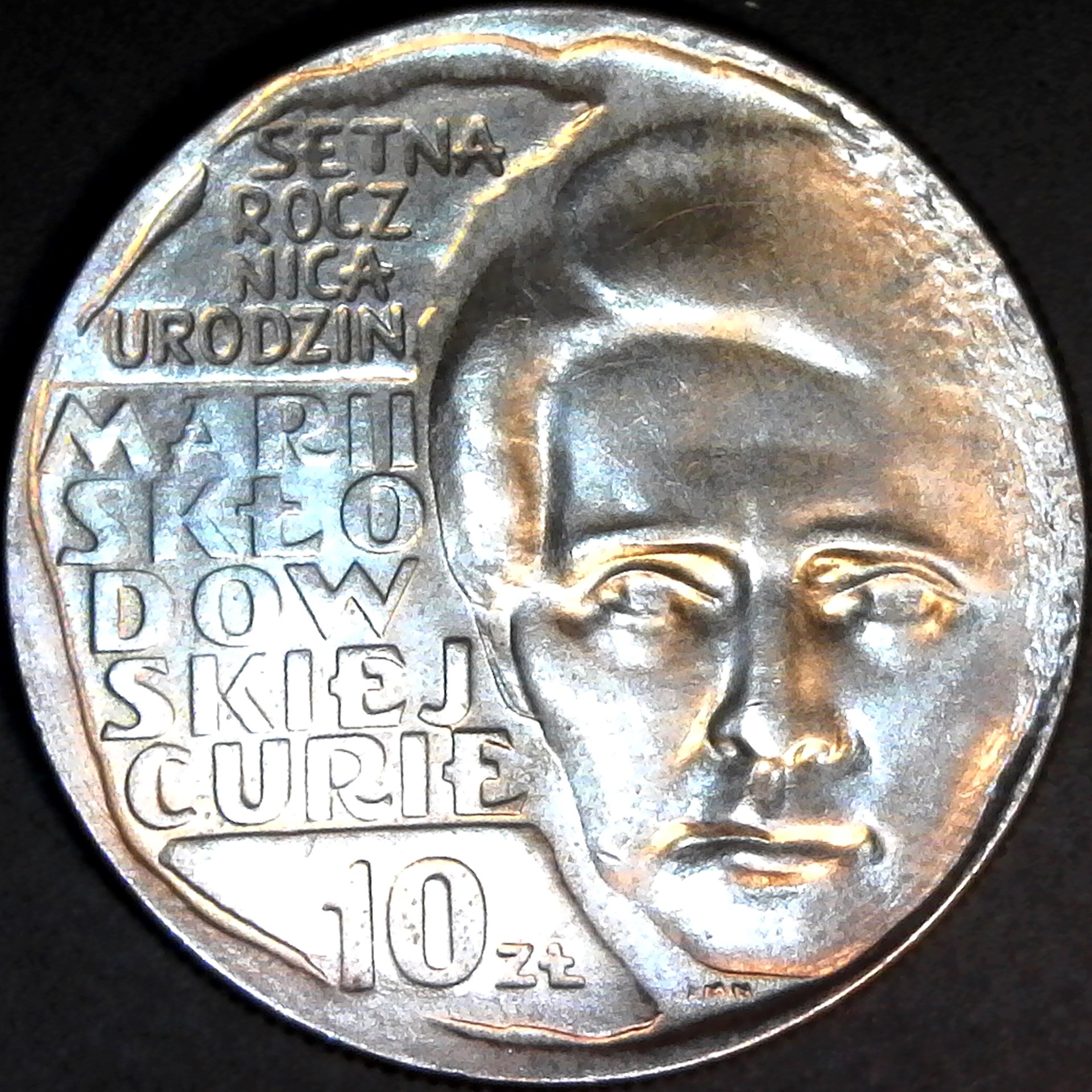 Poland 10 Zlotych Centennial - Birth of Marie Curie 1967 rev.jpg