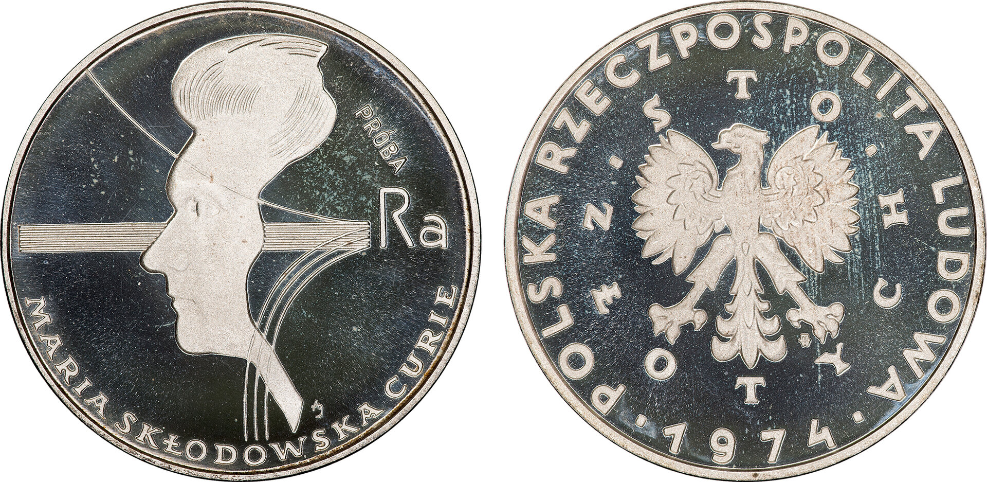 Poland - 1974 Proba Proof 100 Zlotych (Maria Skeodowska Curie - Pr240).jpg