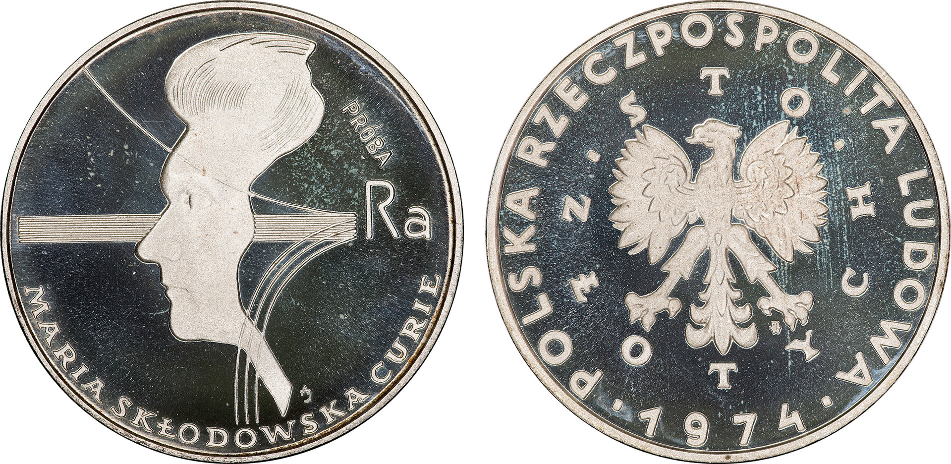 Poland - 1974 Proba Proof 100 Zlotych (Maria Skeodowska Curie - Pr240).jpg