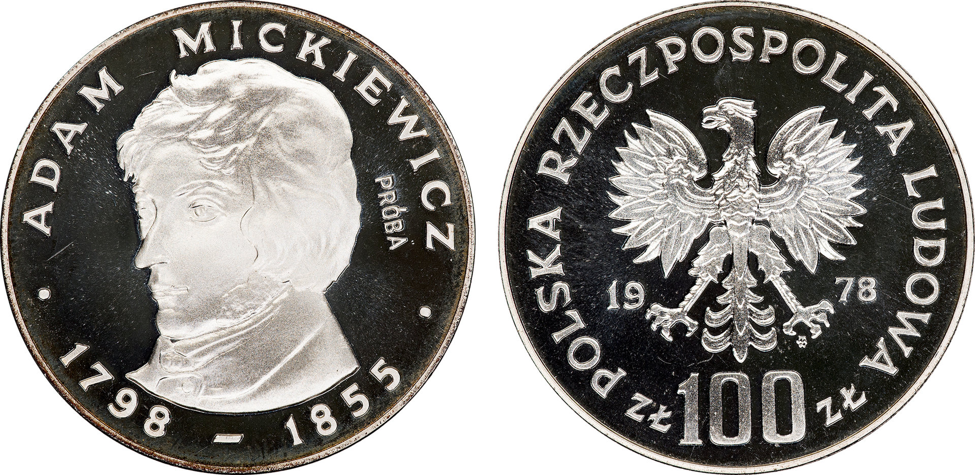 Poland - 1978 Proba Proof 100 Zlotych (Adam Mickiewicz - Pr323).jpg
