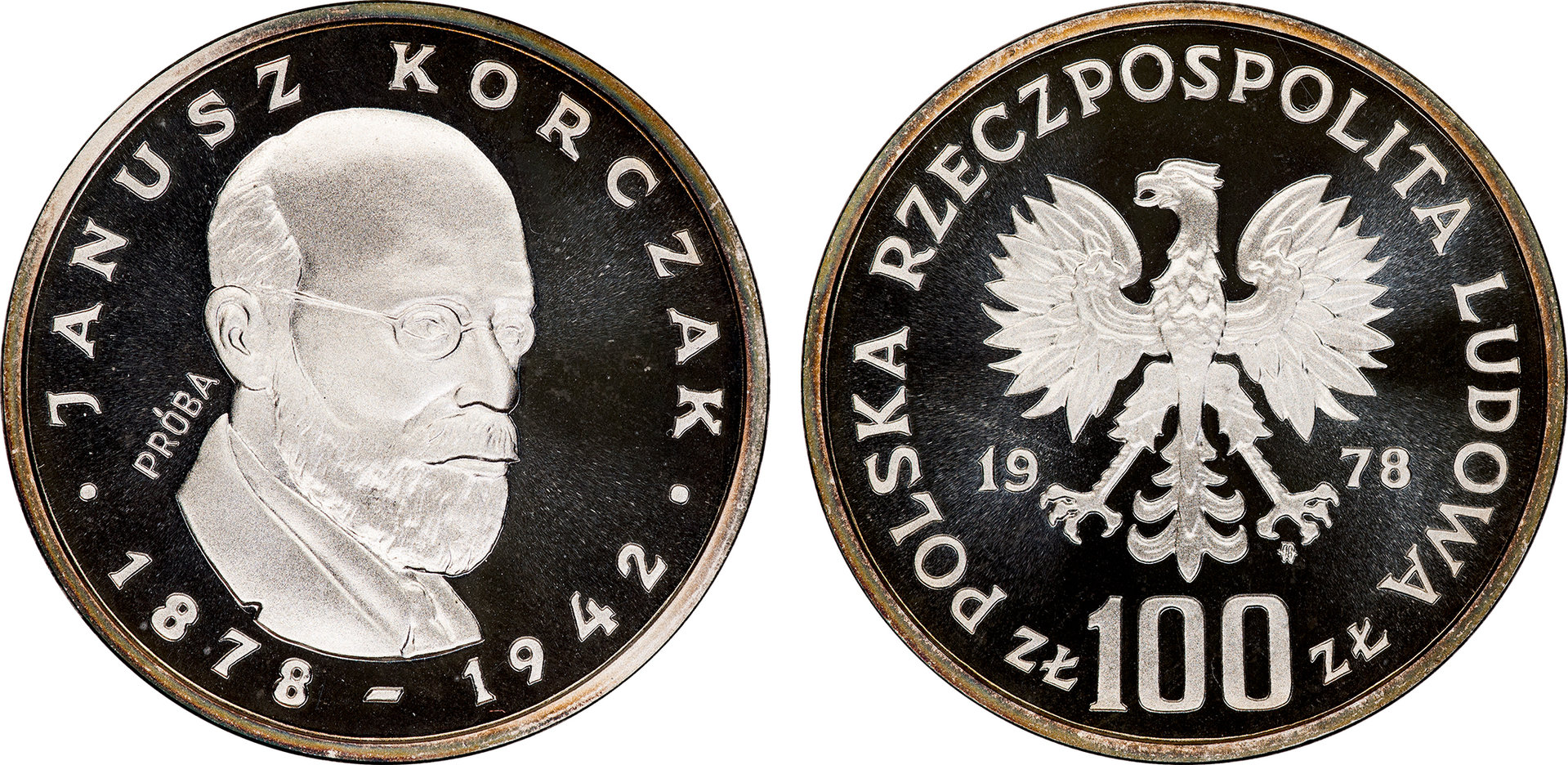 Poland - 1978 Proba Proof 100 Zlotych (Janusz Korczak - Pr335).jpg