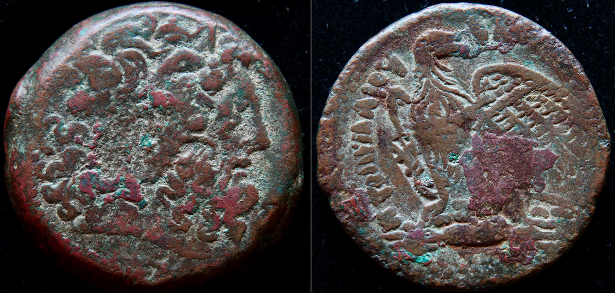 Ptolemäer – Ptolemaios IV Philopator, AE tetrobol, Svoronos 1149 (eigenes Foto).png
