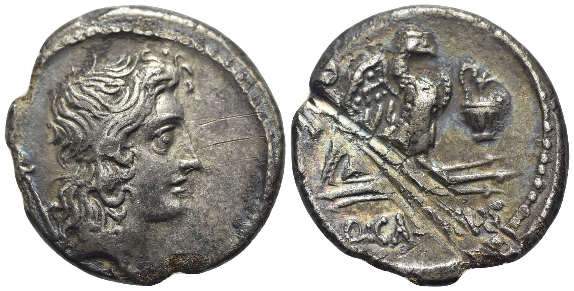 Q. Cassius Longinus - 55 BC - AR Denarius - 17mm, 3.60g, ob Bonus Eventus, Rx Eagle.jpg