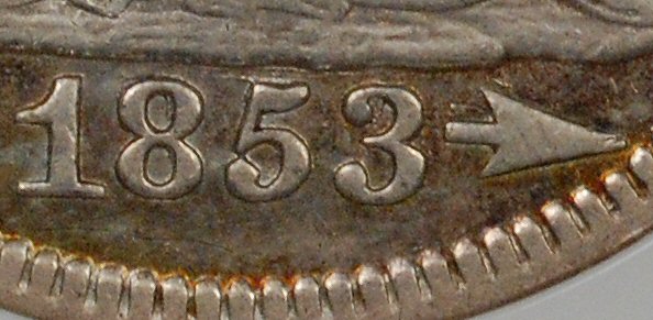 quarter 1853 over 4 arrows and rays obv detail.jpg