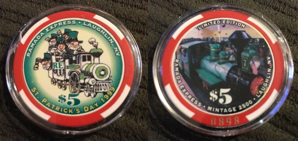 Ramada Express Laughlin Nevada $5 Dollar Gaming Chip Token 1999 St-horz.jpg