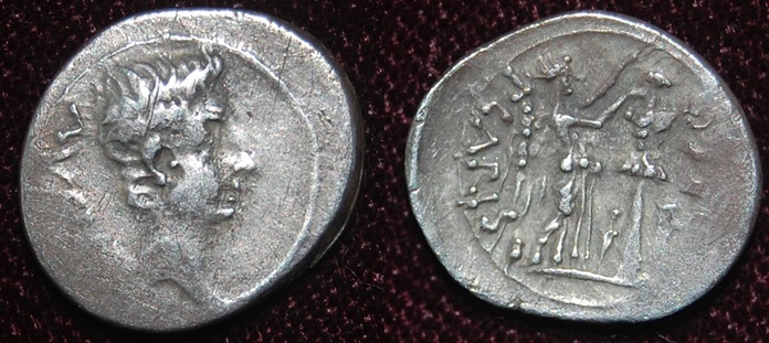 RI AR Quinarius Augustus 25-23 BCE Emerita Augusta Sear 1642 Obv-Rev.jpg