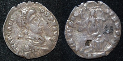 RI Arcadius AR Siliqua 383-408 CE Roma Seated.jpg