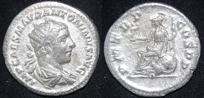 RI Elagabalus 218-222 CE AR Antoninianus Radiate Roma seated Obv-Rev.jpg