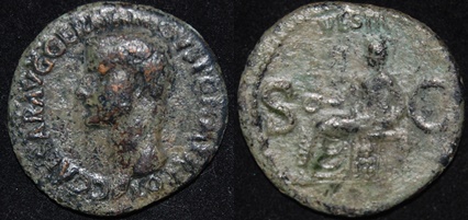 RI Gaius Caligula AE As 37-41 CE Vesta seated S-C Sinister Left.jpg