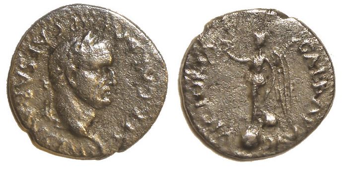 RI GALBA AR Quinarius Lugdunum mint laureate r Victory globe stdng left 15mm 1.5g SCARCE.JPG