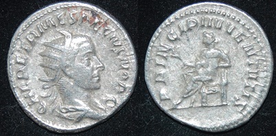 RI Herennius Etruscus 251 CE AR Ant Apollo seated.jpg